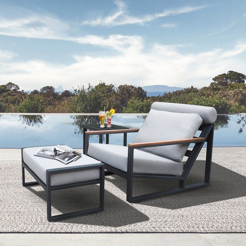 Modern Aluminum Lounge Chairs Sets; Outdoor Furniture Reclining with Ottoman; Cushions and Side Table