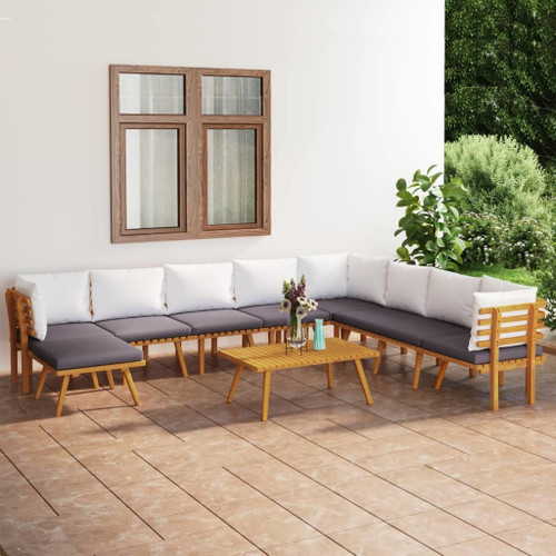 9 Piece Patio Lounge Set with Cushions Solid Acacia Wood