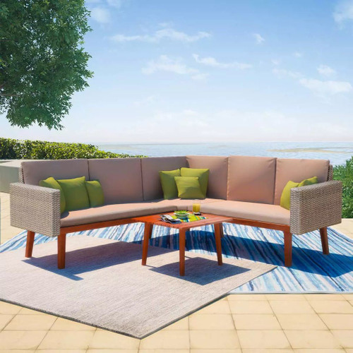 4 Piece Patio Lounge Set with Cushions Poly Rattan Gray