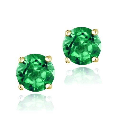 18K Gold over Sterling Silver 2.1ct Created Emerald Stud Earrings, 6mm