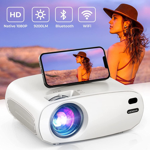 Native 1080P WiFi Mini Projector, Upgrade 9200L HD Portable Outdoor Video Projector, LED Pic Projector Compatible w/iOS&Android Phone/VGA/USB/AV/TV/PC