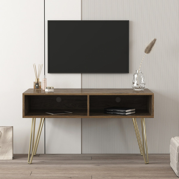 Modern Design TV stand stable Metal Legs with 2 open shelves to put TV, DVD, router, books, and small ornaments,Espresso