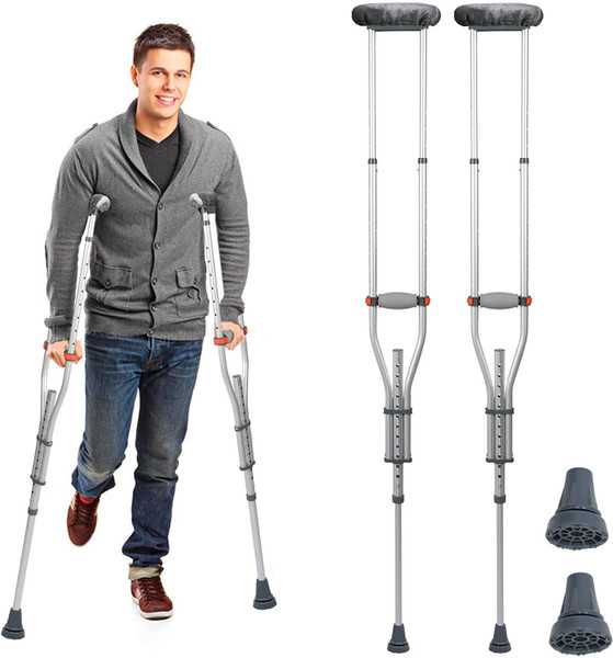 1 Pair Forearm Crutches, Universal Aluminum Non-Slip Crutches with Adjustable Height and Turning Arm Cuffs