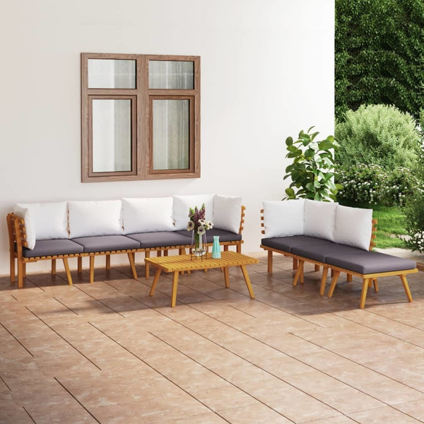 8 Piece Patio Lounge Set with Cushions Solid Acacia Wood