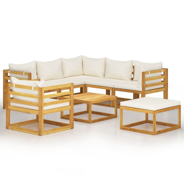 8 Piece Patio Lounge Set with Cushion Cream Solid Acacia Wood