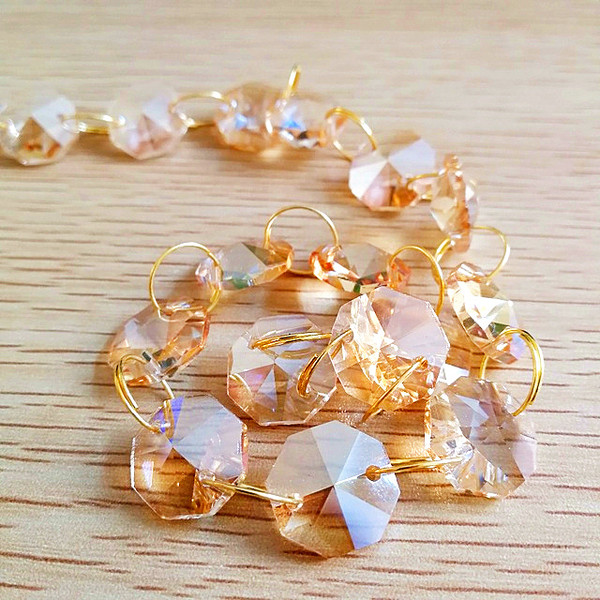 Champagne Gold Crystal Octagon Beads 14mm Chain Chandelier Prism Beads for Wedding Home and DIY Craft Jewelry Decoration (12FT)