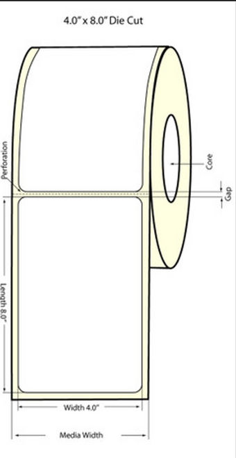 C6500 4" x 8" Matte Paper Label 300/Roll 3" Core/6"OD