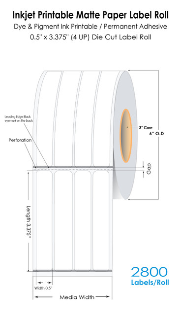 C6500 0.5" x 3.375" (4 UP) Matte Paper Label 2800/Roll