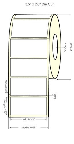LX4000/C6500 3.5in x 2in Inkjet Matte Polypropylene (BOPP) Labels 1200/Roll 3in Core 6in OD