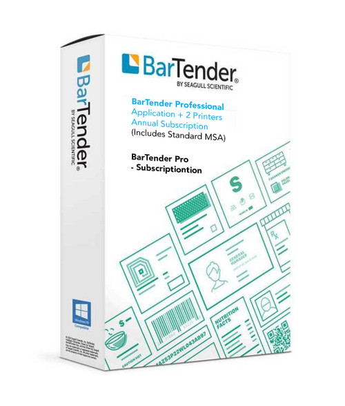 BarTender Professional - Application + 2 Printers Annual Subscription (Includes Standard MSA)