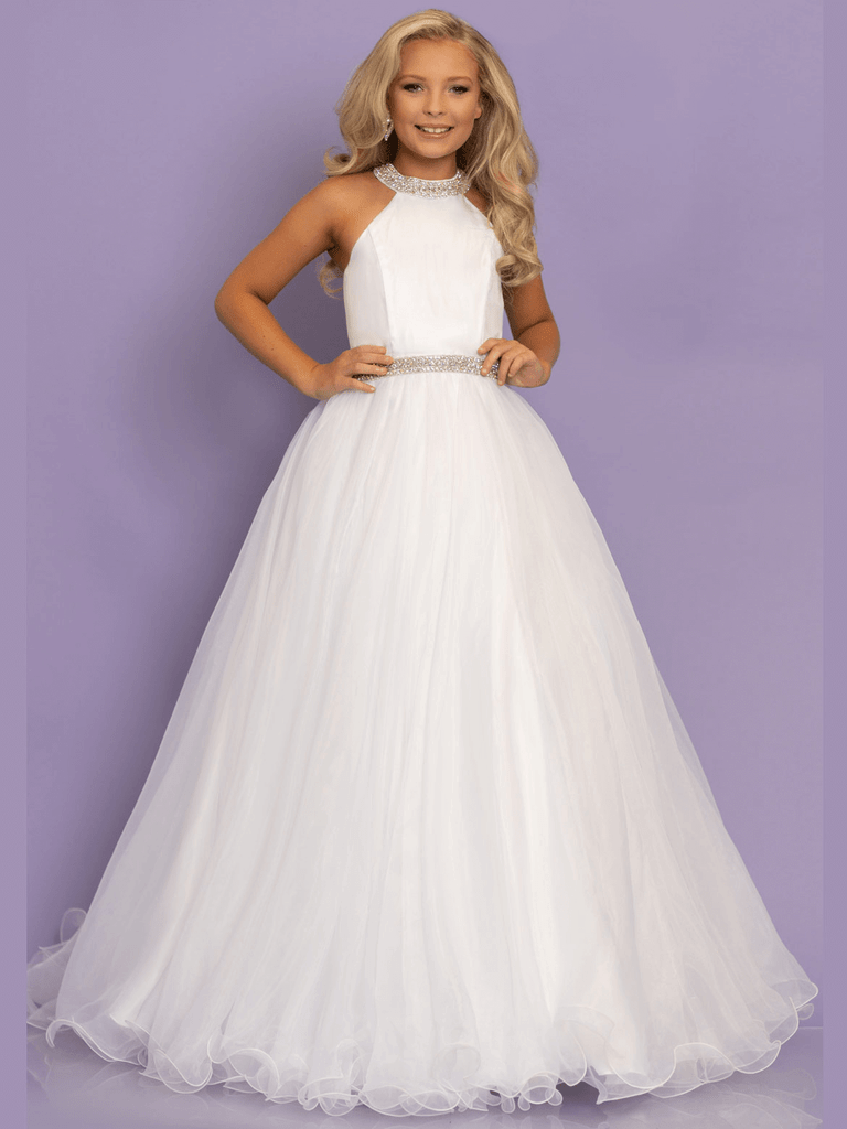High Neckline Girls Pageant Dress Sugar Kayne C114