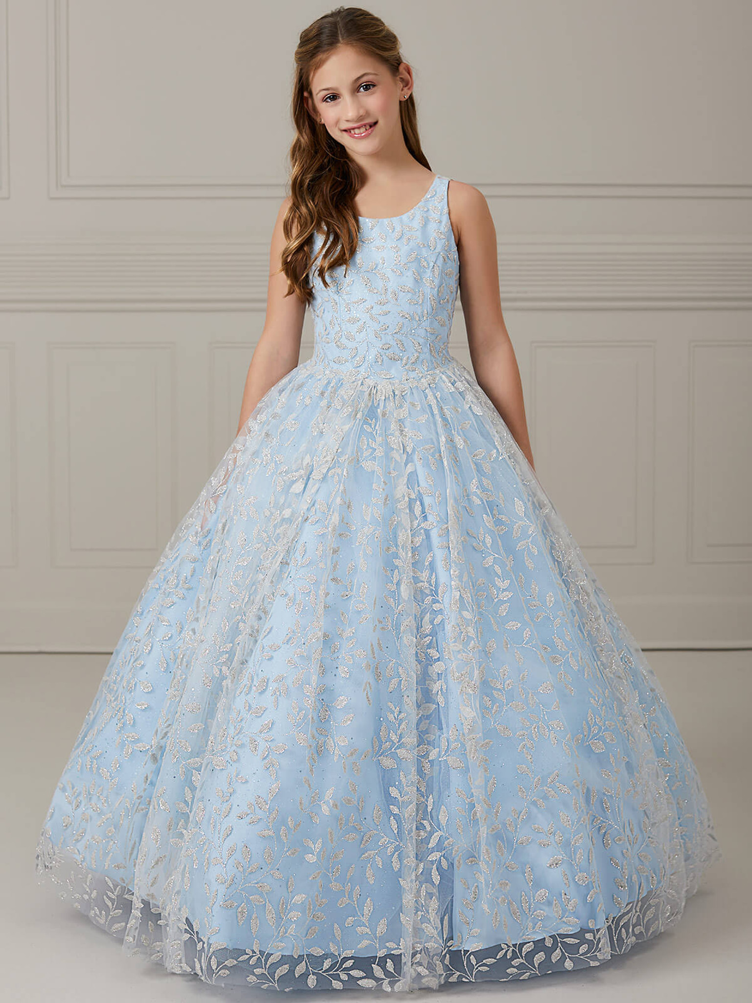 Jovani Kids K00367 Long Girls A Line Ballgown Dress V Neck Floral Page –  Glass Slipper Formals