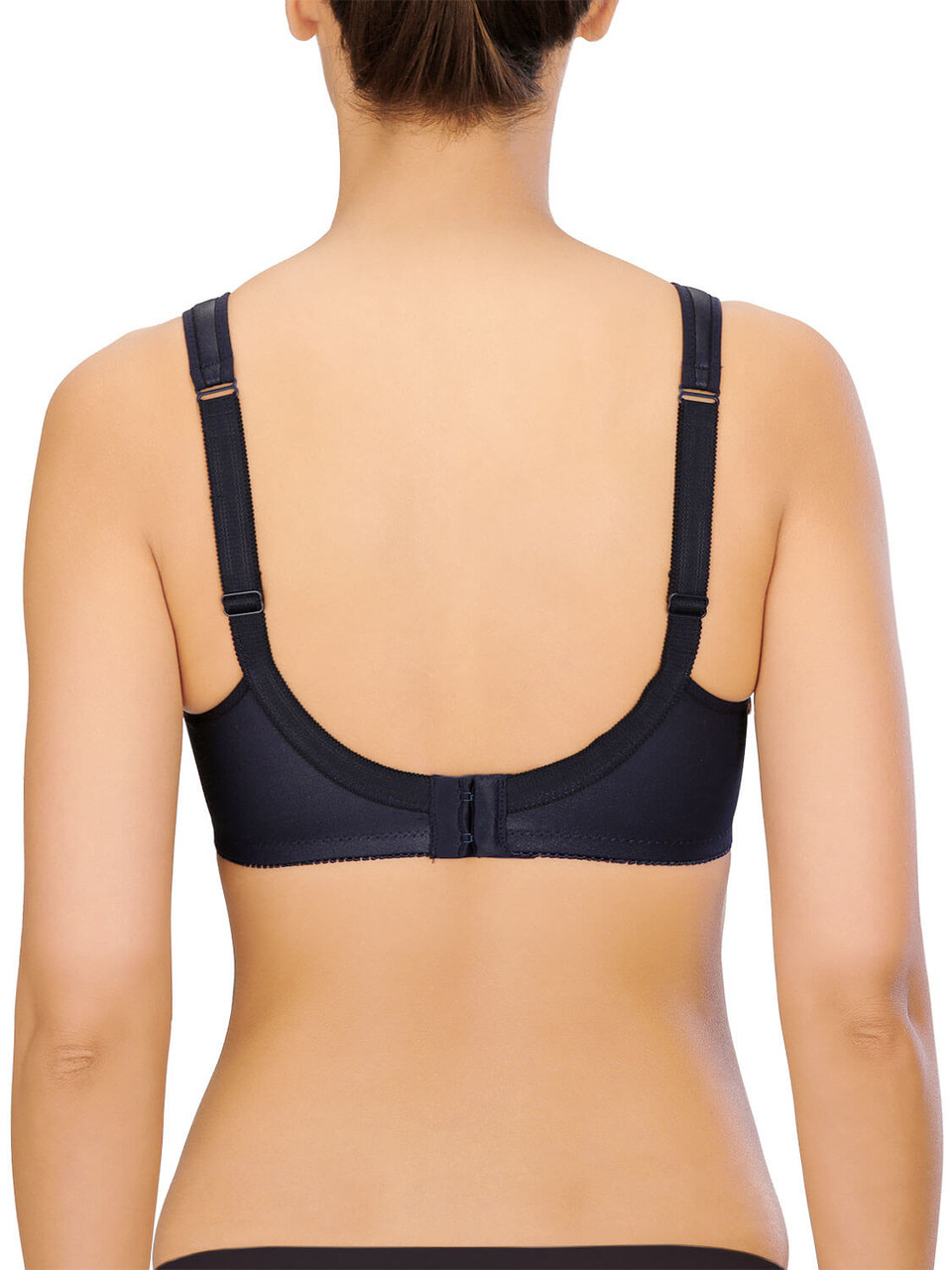 NATURANA Full coverage wide strap Cotton bra B-DD Cups in band sizes 14-36  - Beige & Navy - Arianne Lingerie