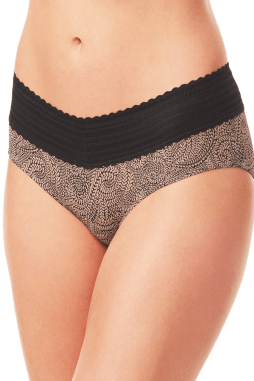 NWT Warners Womens Size M Panty Hipster Black/Brown Lace Leaf