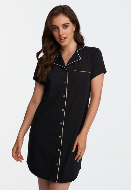 Lusomé  Cotton Cap Sleeve Marilyn Button Down Sleepshirt LS18-210