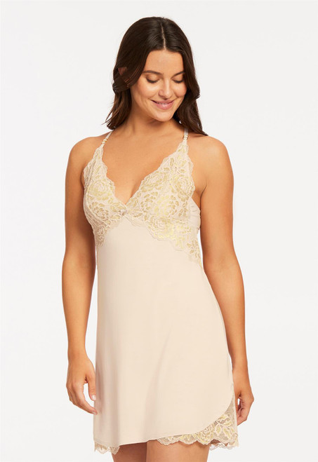 Fleur't Triangle Chemise With Intricate Floral Lace & Gold Lurex 6022