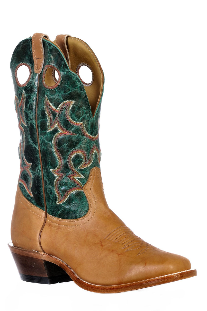 Men's Boulet 9368 Tan and Green with Square Toe and Horseman Heel