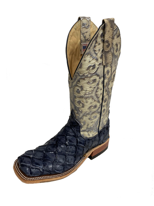 Women's Anderson Bean 4209 Navy Arapaima with Hybrid Sole, Wide Square Toe, and Roper Heel