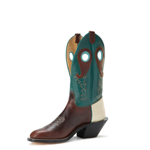 Men's Olathe RS4 Chocolate and Turquoise with Round Toe and Riding Heel