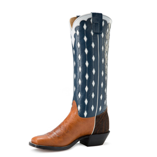 Men's Olathe TT5 Blue and Brown Buckaroo with Neoprene Sole, Cutter Toe, and Riding Heel 