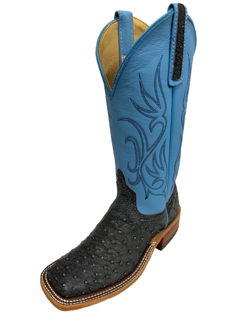 Women's Anderson Bean 0766 Blue and Denim Full Quill Ostrich with Hybrid Sole, Wide Square Toe, and Roper Heel Women's Anderson Bean 0766 Blue and Denim Full Quill Ostrich with Hybrid Sole, Wide Square Toe, and Roper Heel