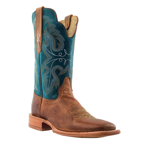 Women's R. Watson L8305-2 Blue and Tan with Hybrid Sole, Wide Square Toe, and Walking Heel
