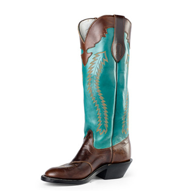 Men's Olathe 2212 Turquoise and Chocolate Buckaroo with Round Toe and Riding Heel
