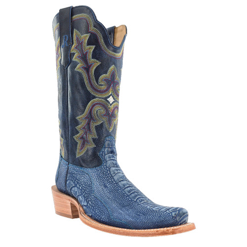 Men's R. Watson RW4800-1 Blue Sueded Ostrich Leg with Narrow Square Toe and Riding Heel