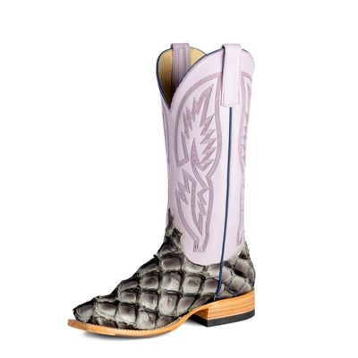 Women's Macie Bean M2037 Grey Arapaima with Hybrid Sole, Wide Square Toe, and Roper Heel