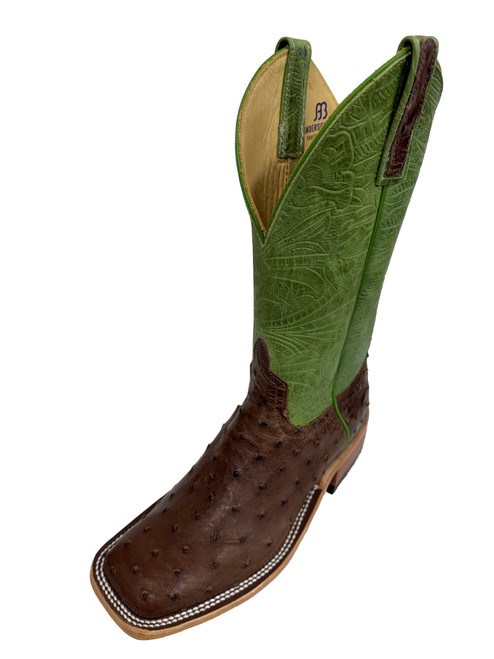 Women's Anderson Bean 2120 Chocolate Full Quill Ostrich with Hybrid Sole, Wide Square Toe, and Roper Heel
