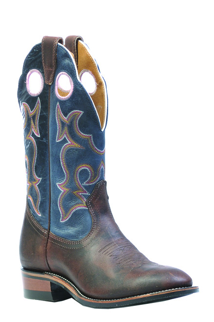 Women's Boulet 0299 Brown and Blue with Rubber Sole, Round Toe, and Roper Heel