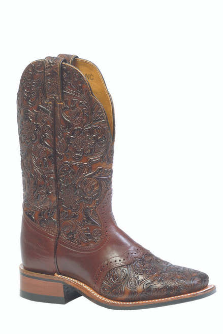 Women's Boulet 2050 Embossed Brown with Saddle Vamp, Rubber Sole, Wide Square Toe, and Stockman Heel