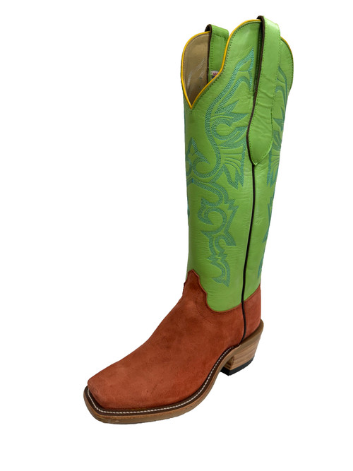 Men's Olathe 8094 Green and Orange Rough Out Buckaroo with Smooth