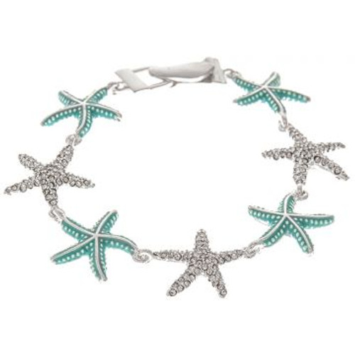 Silver Aqua Crystal Starfish Bracelet