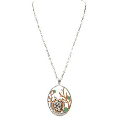 Silver Mint Turtle Scene Necklace