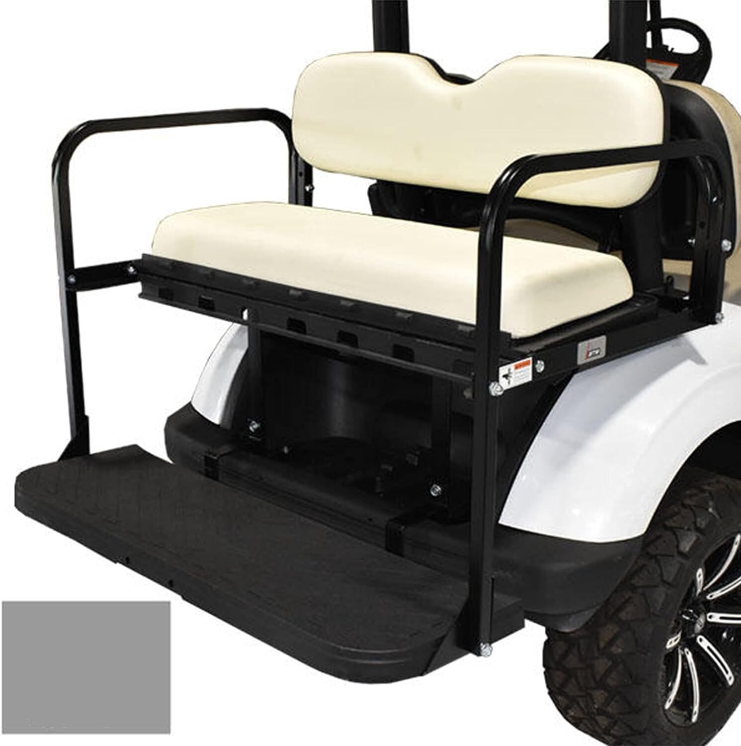 GTW Mach3 Rear Flip Seat - Aluminum Built in storage/cooler door Patented High-Strength molded polyethylene cargo bed with diamond plate texture ”No-Warping” Cargo Bed Design Injected molded footrest and support brackets are included with all models No stitch cushion design eliminates rotting thread and water penetration