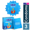 18 x  Durex Close Fit Condoms  ( 6 x Pack 3 ) | Nominal Width 49mm | Tighter Fit Slim Snug Trim Size Condoms 