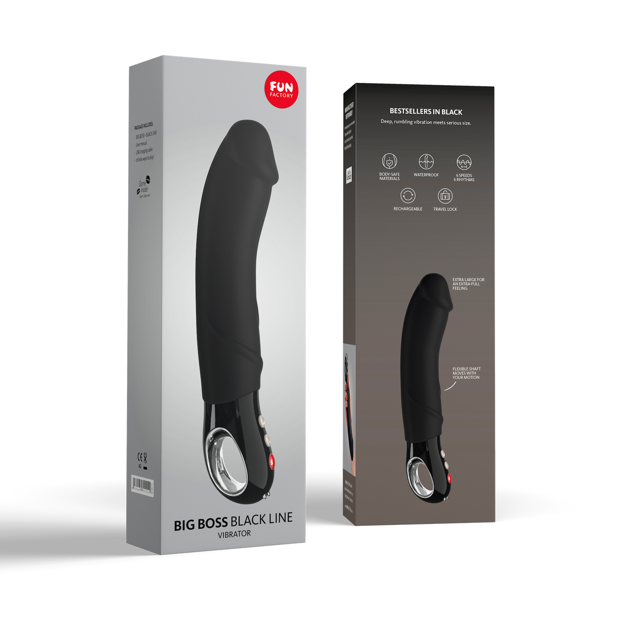 Fun Factory Big Boss Black Line Vibrator Dildo | G Spot Silicone Vibrating  Dildo | Sex