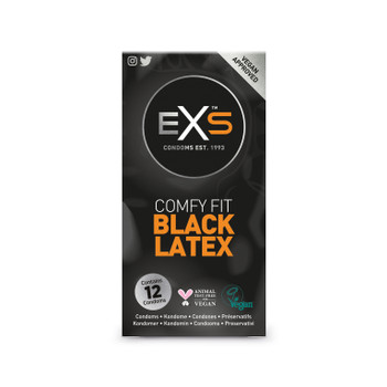 Exs Black Latex Condoms | Pack of 12 | Vegan Condoms | Black Coloured