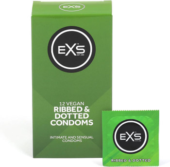 Exs Ribbed Dotted Flared Condoms | Pack of 12 | Vegan | Orgasmic Stimulation Condoms