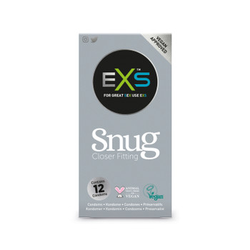 Exs Snug Fit Condoms Pack 12 | Smaller Size Tighter Trim Close Fit | Vegan Condoms