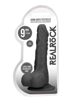 Real Rock Realistic Dildo Dong 9" Inch With Balls Black | Suction Cup Strap-On | Unisex Dildos Sex Toy