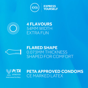 Exs Mixed Flavoured Condoms | Pack of 48 | Cola Strawberry Bubblegum Chocolate
