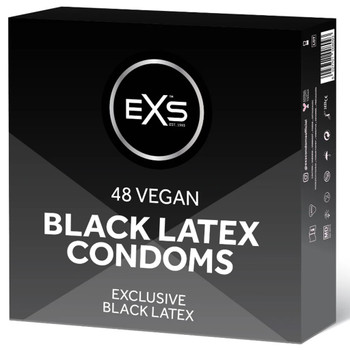 Exs Black Latex Condoms Box of 48 | Vegan Condoms | Black Coloured Regular Size Exs Black Latex Condoms Box of 48 | Vegan Condoms | Black Coloured Regular Size