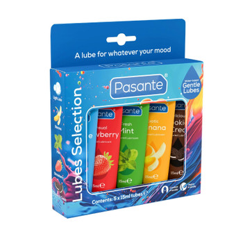 Pasante Mini Lubes Fun Pack | Condom Friendly Personal Lubricants | Mixed Flavours in 5 x 15ml Tubes | Water Based