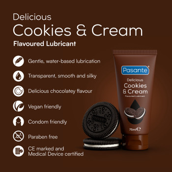 Pasante Delicious Cookies & Cream Flavoured Lube 75ml Tube | Water Based | Pasante Delicious Cookies & Cream Flavoured Lube 75ml Tube | Water Based |