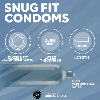 56  x Exs Snug Fit Condoms | Smaller Size Tighter Trim Close Fit | Vegan Condoms