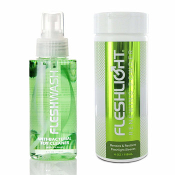 Fleshlight Renewing Powder 118ml & Wash 100ml - Cleaner & Renewing for Sex Toys