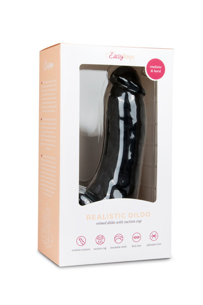 EasyToys Realistic Dildo 20cm Long - Black Suction Cup Strap-On Sex Toy Dildo