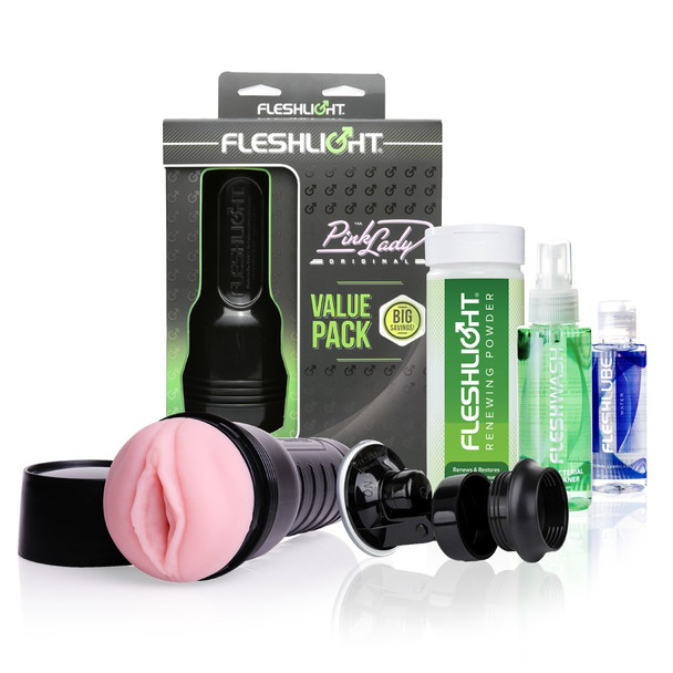 Fleshlight Pink Lady Original Male Masturbator - Lube, Sex Toy Cleaner, Renewing Powder